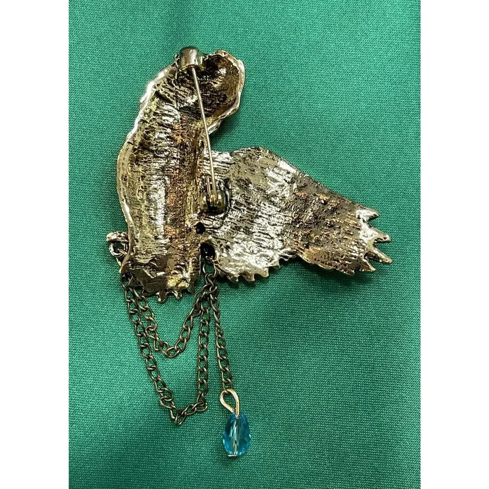 NWOT Parrot Bird Brooch Pin Multicolor Enamel Rhinestone Crystal Brass Plated